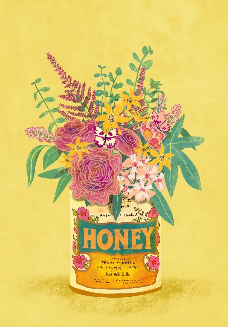 Flowers in a vintage Honey Can acrylic glass by Raissa Oltmanns