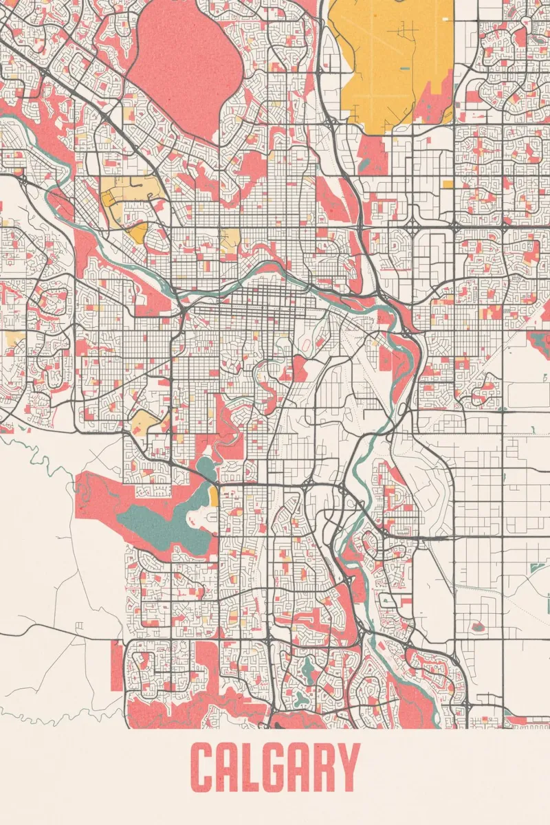 Mappa della città di Calgary - Stampa d'arte elegante | FineArt Print poster con telaio in alluminio da MOOODZART