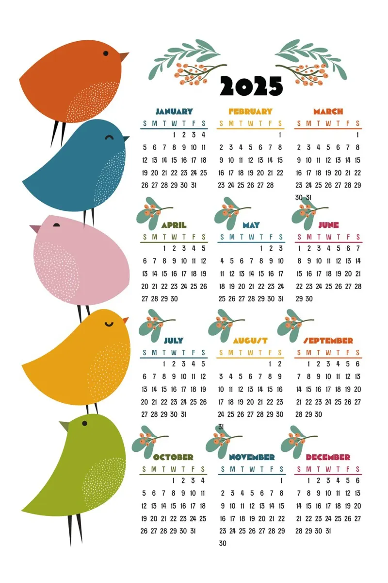 Calendar 2025 Birdsong - English version carta hahnemühle da 2fevrierArtStudio