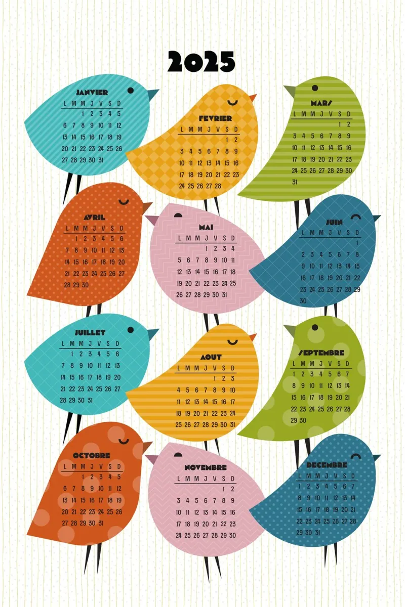 Calendario Just Bird 2025 - Versione francese carta hahnemühle da 2fevrierArtStudio