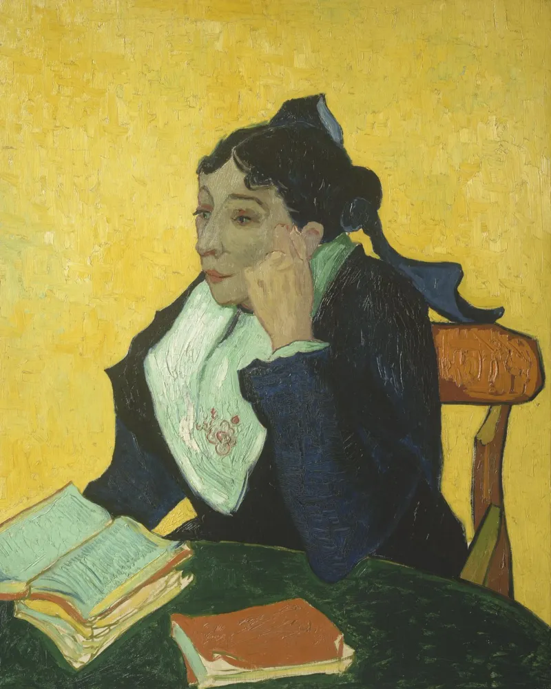 Vincent van Gogh - L'Arlesienne (Madame Ginoux con i libri) poster con telaio in plastica da Timeless Artworks