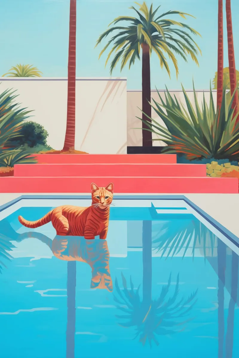 Hockney's red cat in the pool canvas with Floater frame by Autofocus