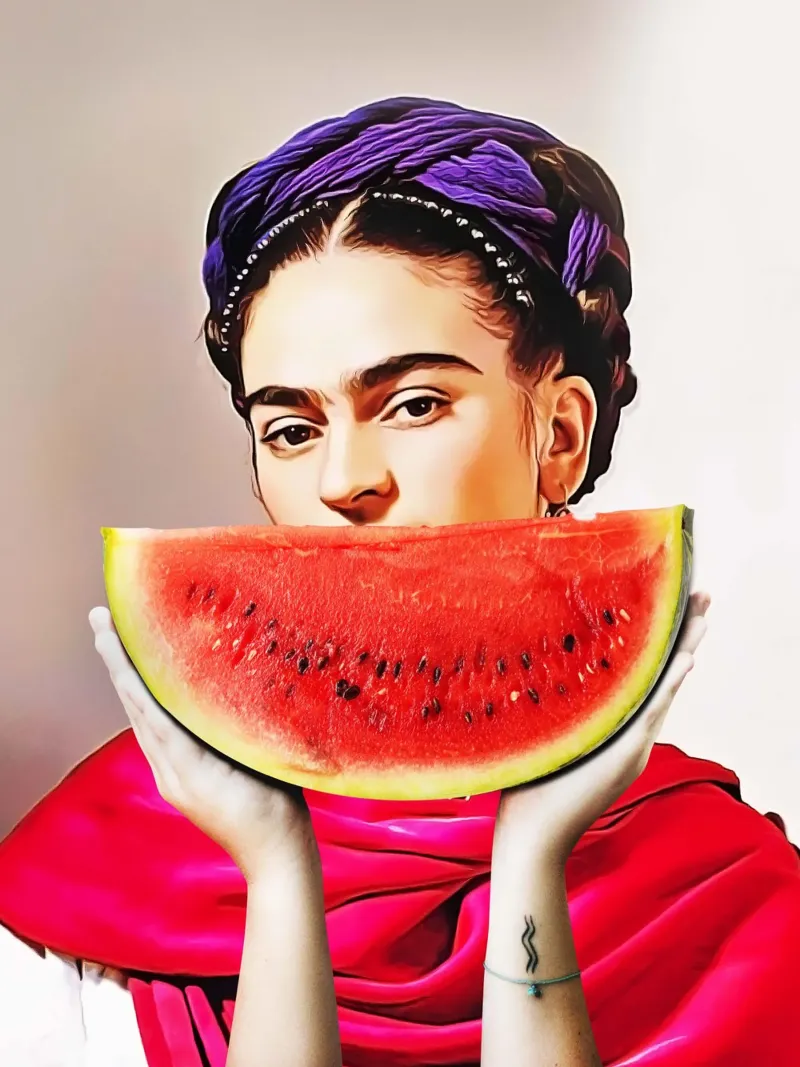 Watermelon Frida poster avec cadre en aluminium de Dikhotomy
