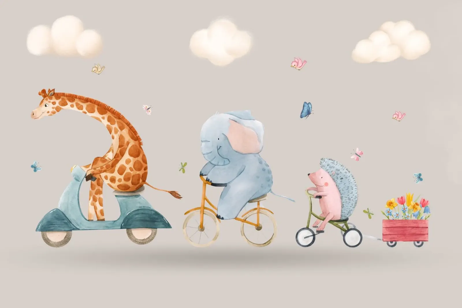 Joyride met dieren canvas met Baklijst van Doodle Dreams Art