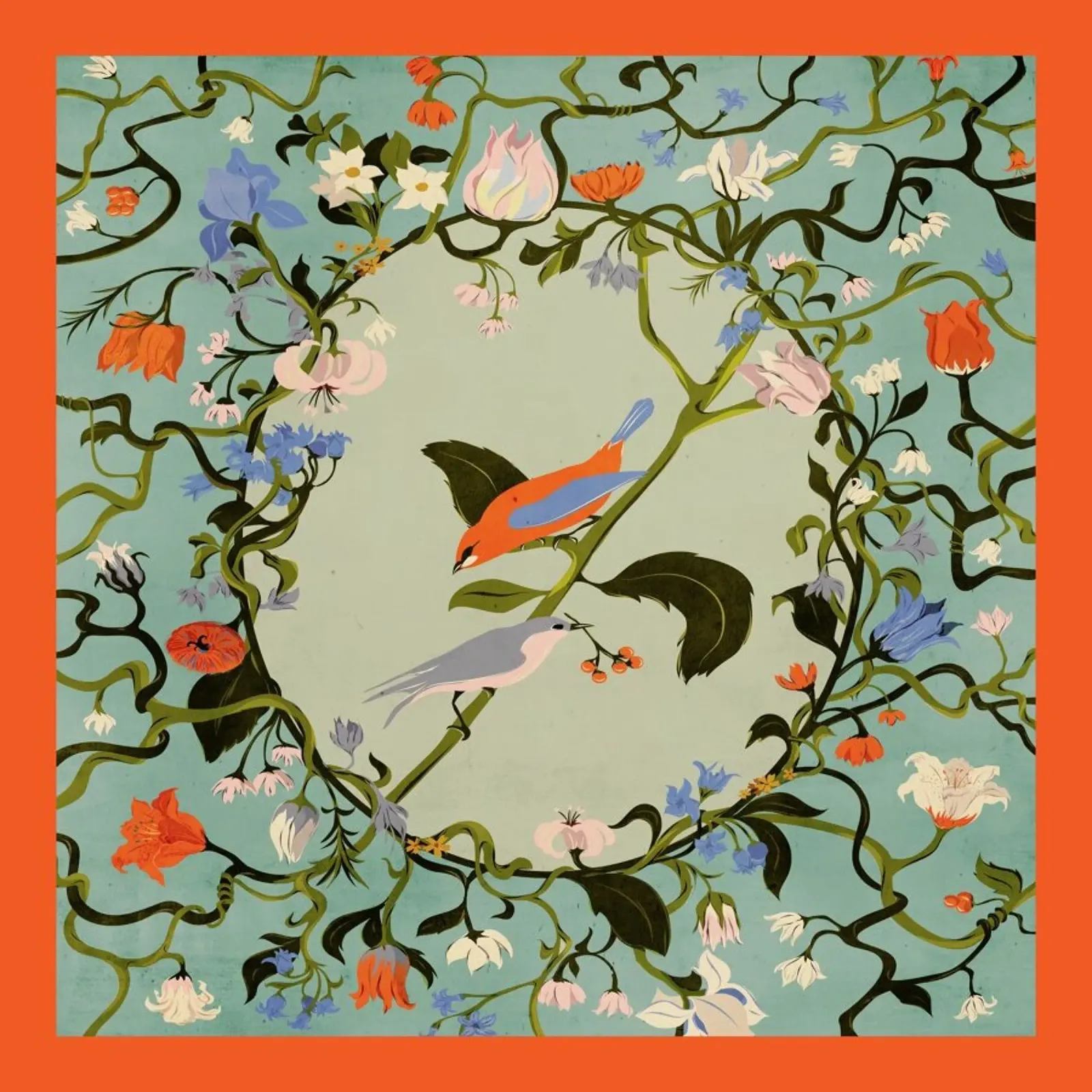 Birds & Flowers poster con telaio in alluminio da Giordano Poloni