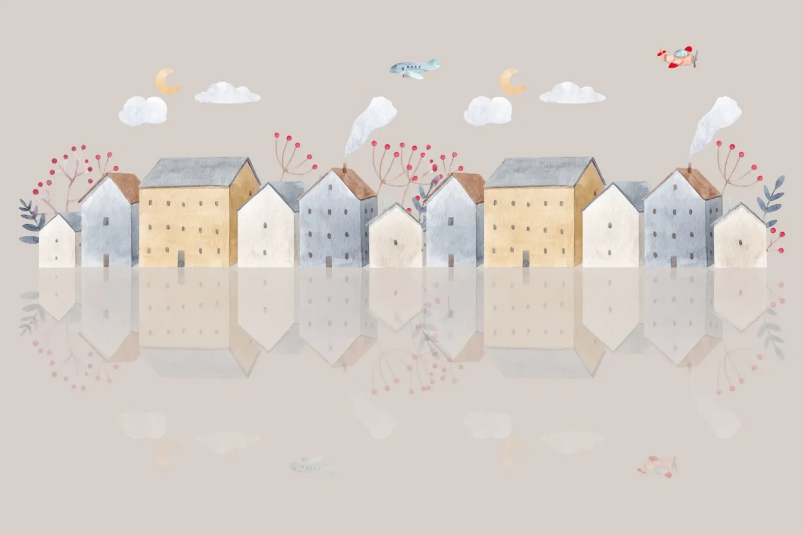 Paesaggio da sogno di una piccola città pellicola backlit da Doodle Dreams Art
