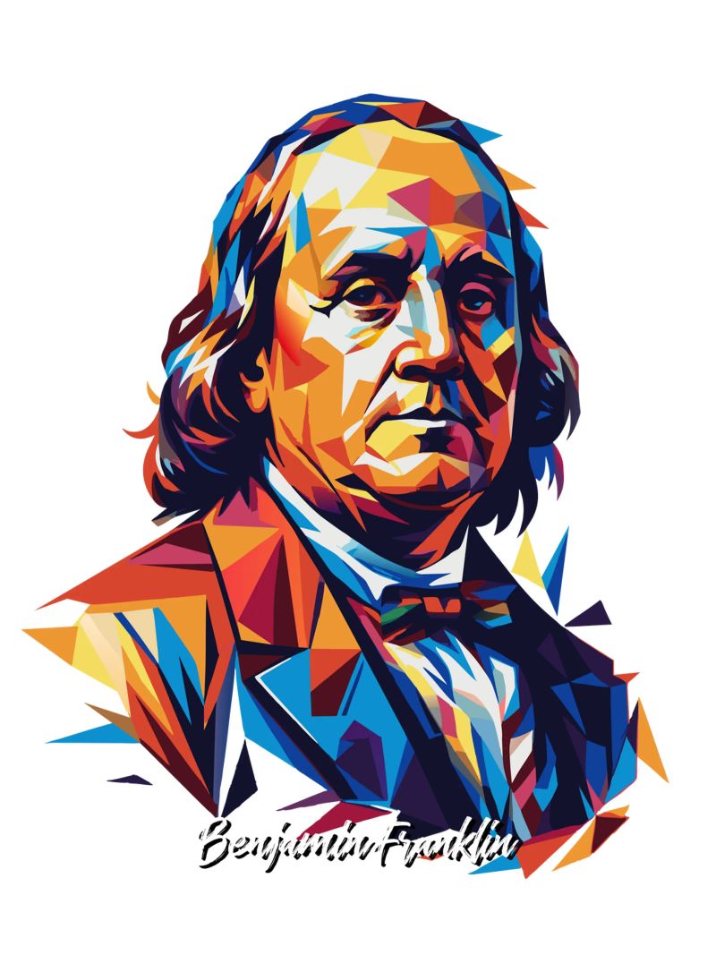Benjamin Franklin in WPAP Pop ARt pellicola backlit da vectorartnesia