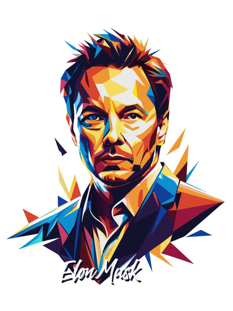 Elon Musk in WPAP Pop Art pellicola backlit da vectorartnesia