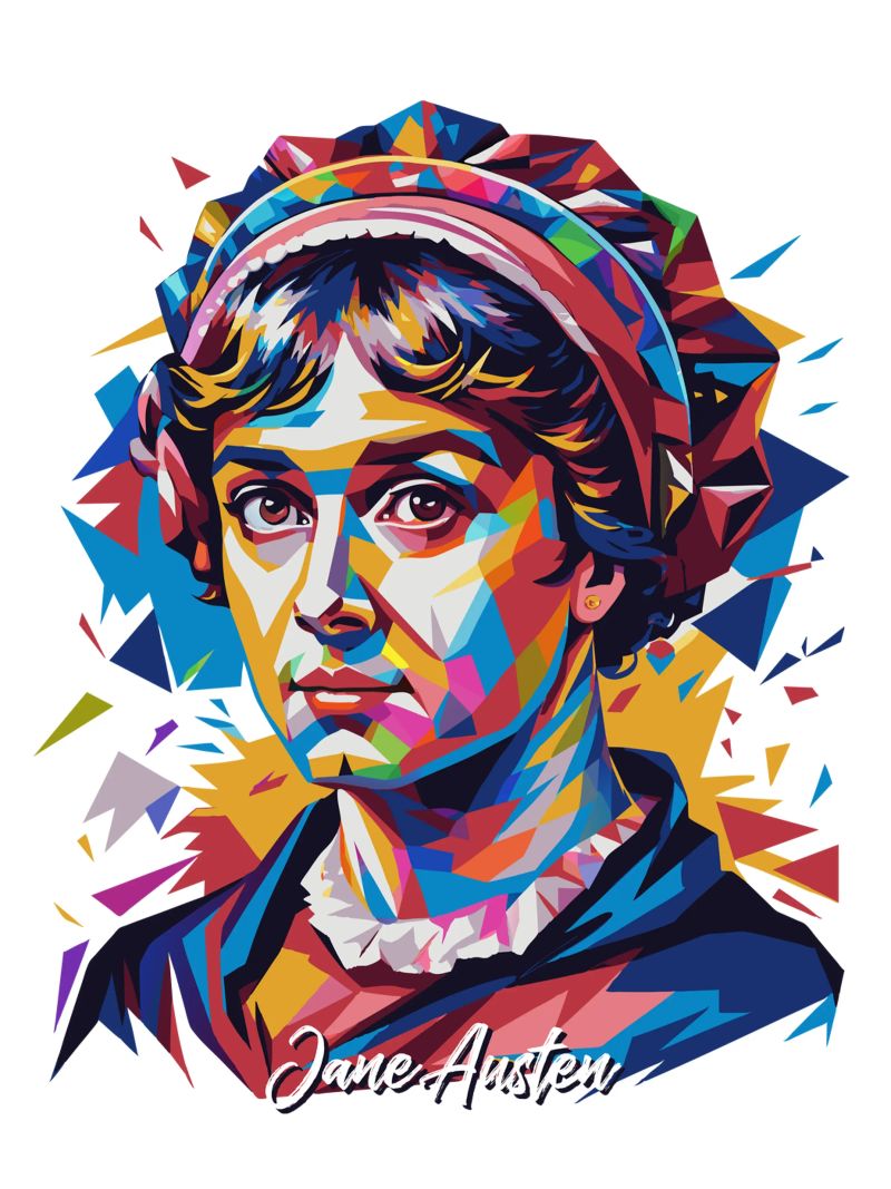 Jane Austen in WPAP Pop Art pellicola backlit da vectorartnesia