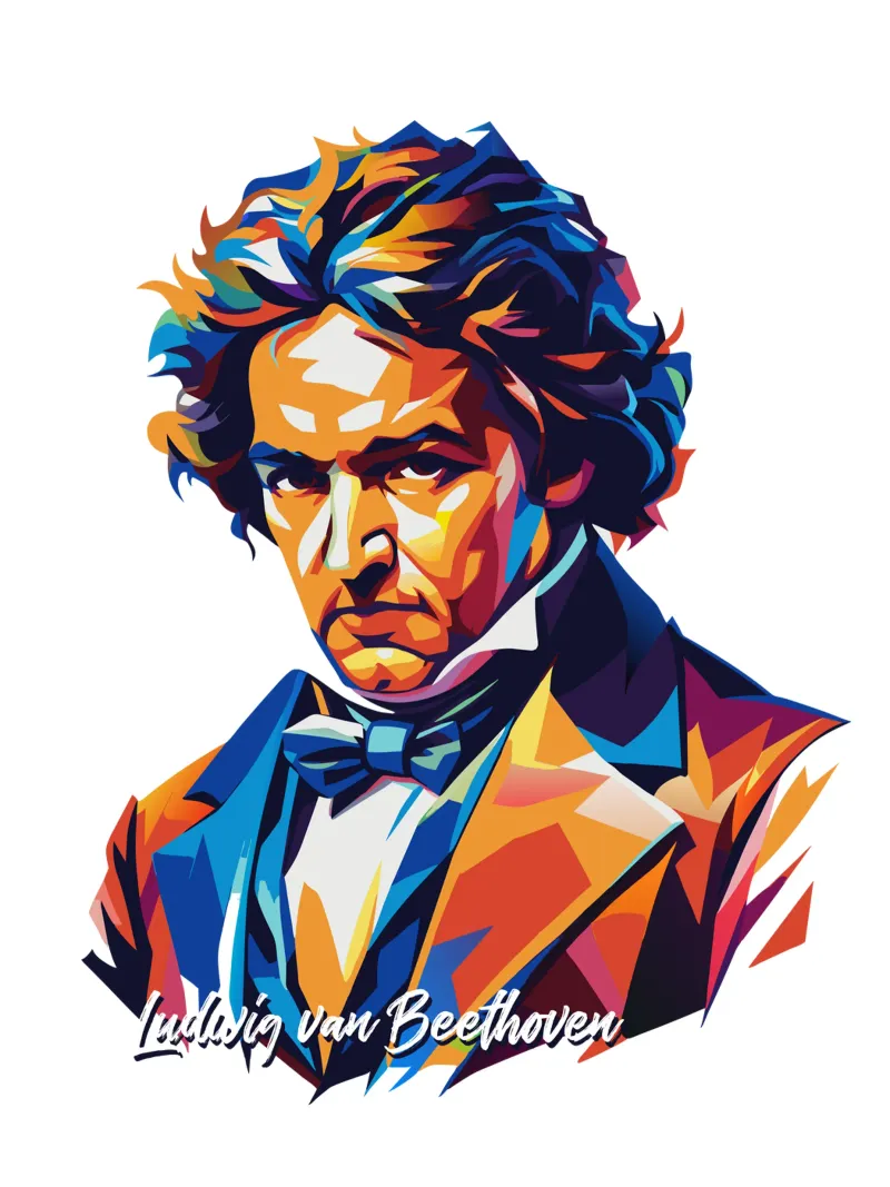 Ludwig van Beethoven WPAP Pop Art pellicola backlit da vectorartnesia