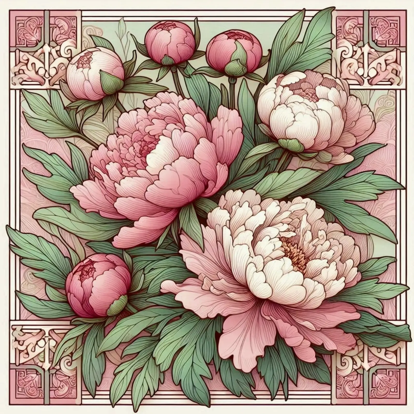 Peonies in pink pellicola backlit da Art-Nouveau-Dsg