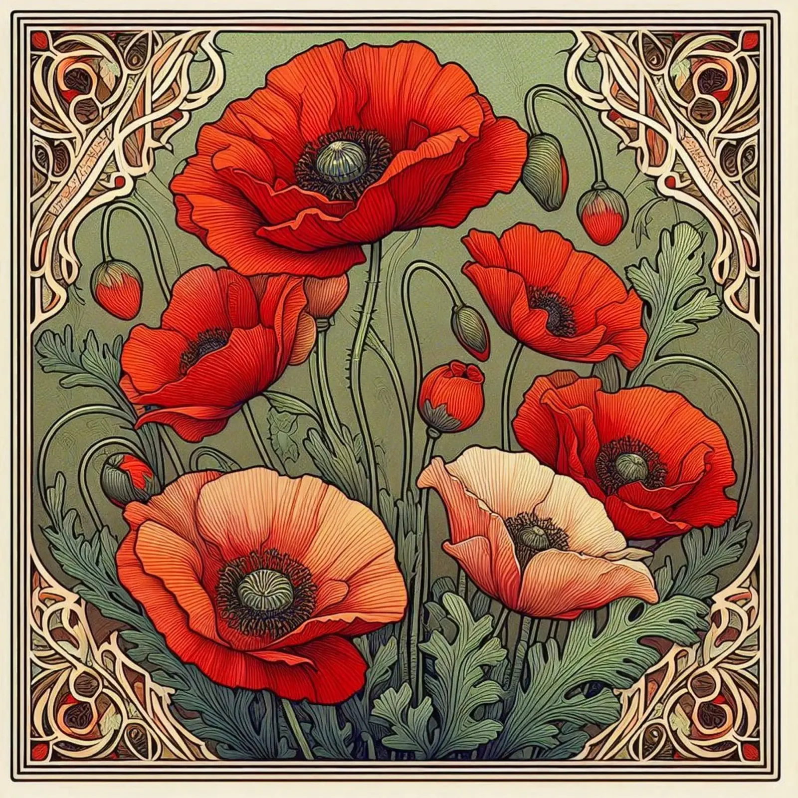 Poppies pellicola backlit da Art-Nouveau-Dsg