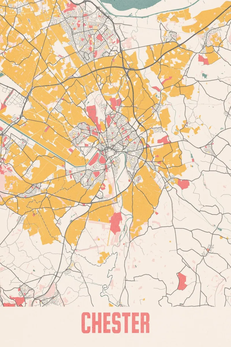 Mapa de la ciudad de Chester - Impresión artística con estilo | FineArt Print poster con marco de aluminio de MOOODZART