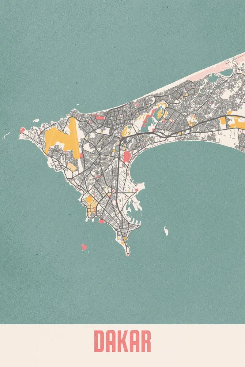Mappa della città di Dakar - Stampa d'arte elegante | FineArt Print poster con telaio in plastica da MOOODZART