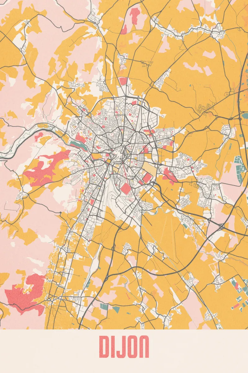 Stadsplattegrond van Dijon - Stijlvolle Kunstprint | FineArt Print poster met aluminium frame van MOOODZART
