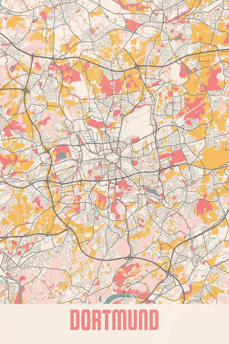 Stadsplattegrond Dortmund - Stijlvolle kunstdruk | FineArt Print poster met aluminium frame van MOOODZART
