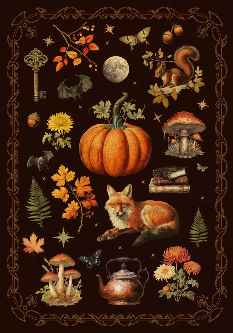 Herbst Collage Leinwand mit Schattenfugenrahmen von Luna & Noctua