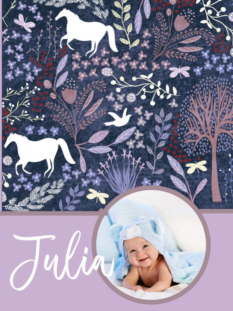 Personalisierte Baby Name Woodland Kunst: Pferde, Blumen, Bäume Poster von Studio Patruschka