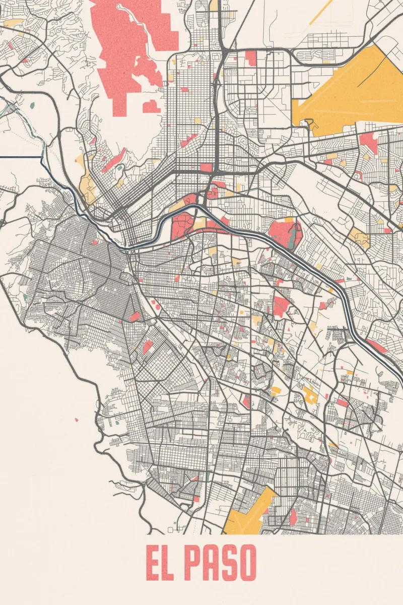 El Paso stadsplattegrond - Stijlvolle kunstdruk | FineArt Print canvas met Baklijst van MOOODZART