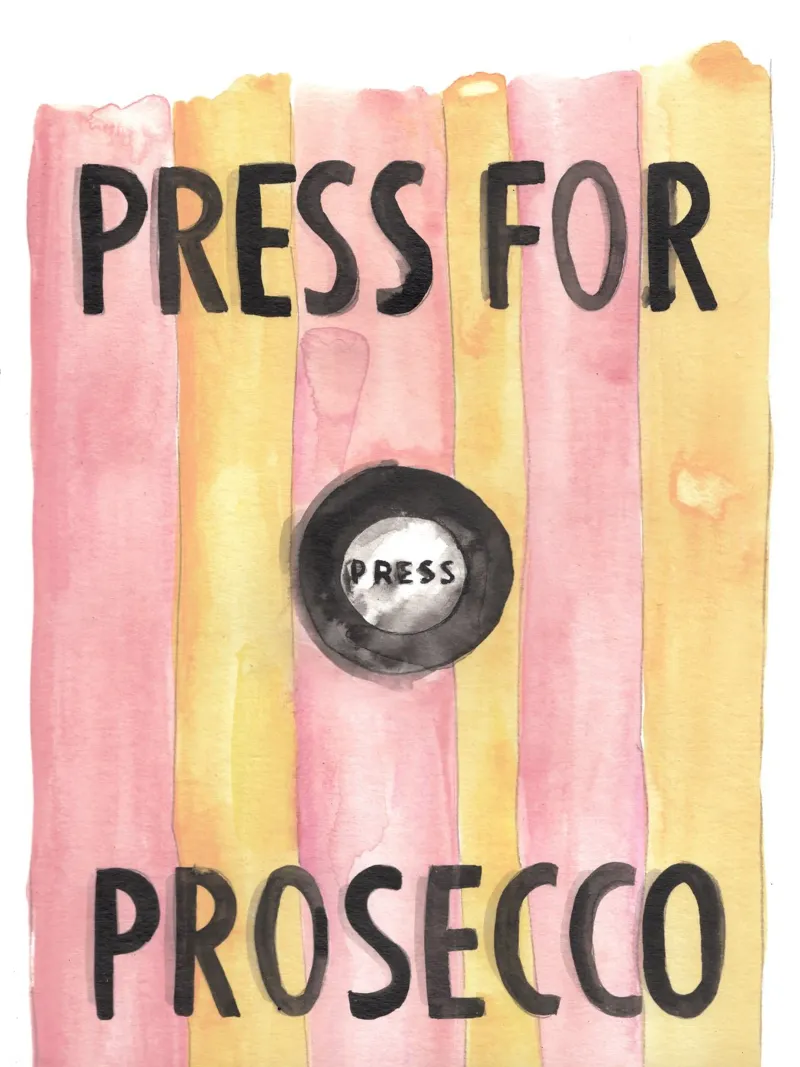 Press for Prosecco poster con telaio in plastica da Victoria Verbaan