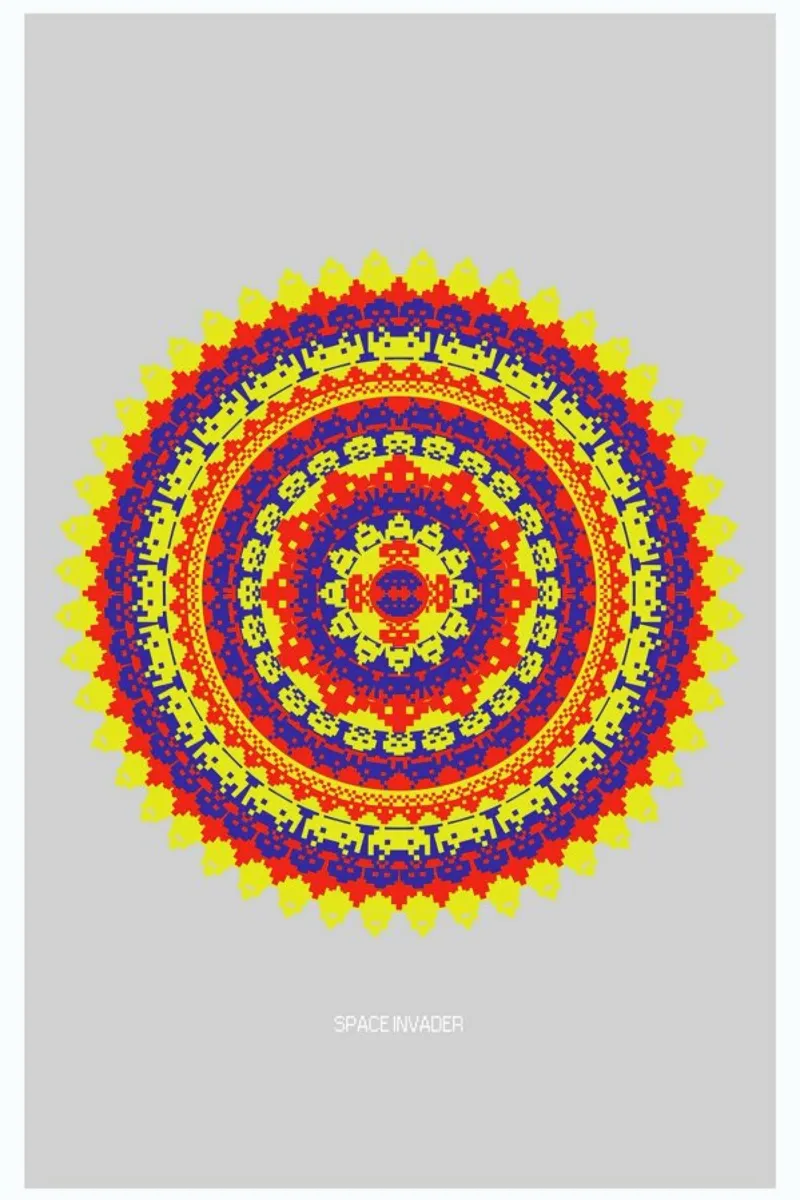 Space Invader Mandala alluminio dibond da Olivier Marchand