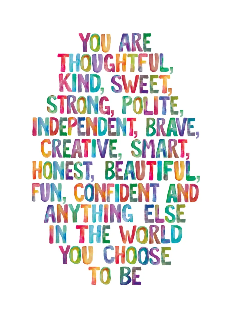 Sei premuroso gentile dolce creativo Regenbogen Typografie poster con telaio in legno da THE MOTIVATED TYPE