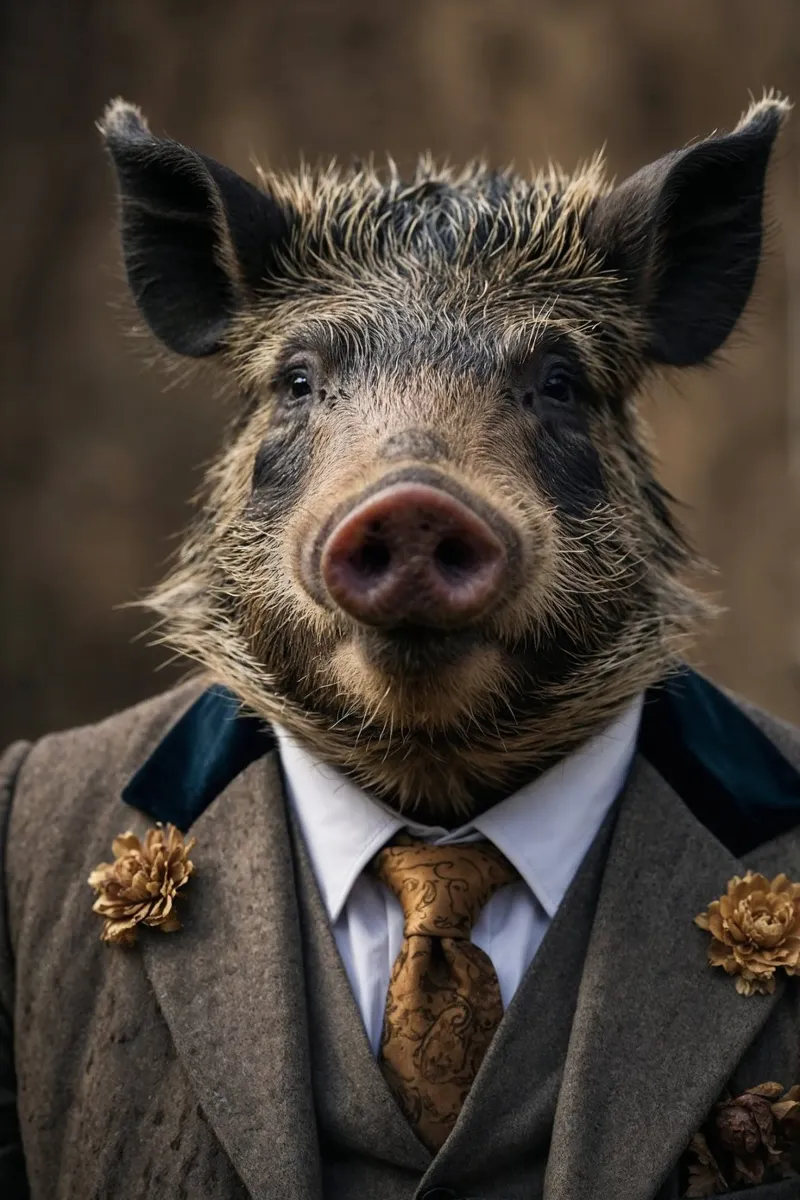 Barone Hogsworth - Il ritratto del nobile cinghiale poster con telaio in legno da Beasts of Nobility