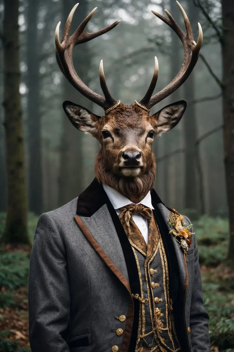 Duke Hartwell - Das Porträt des edlen Hirsches Leinwand mit Schattenfugenrahmen von Beasts of Nobility