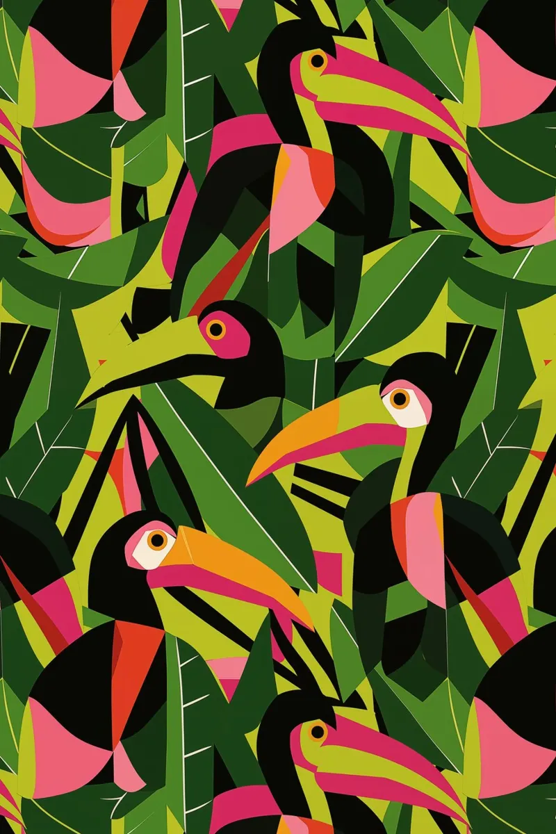 Abstract Toucan Jungle | Tropical Kaleidoscope canvas by Autofocus