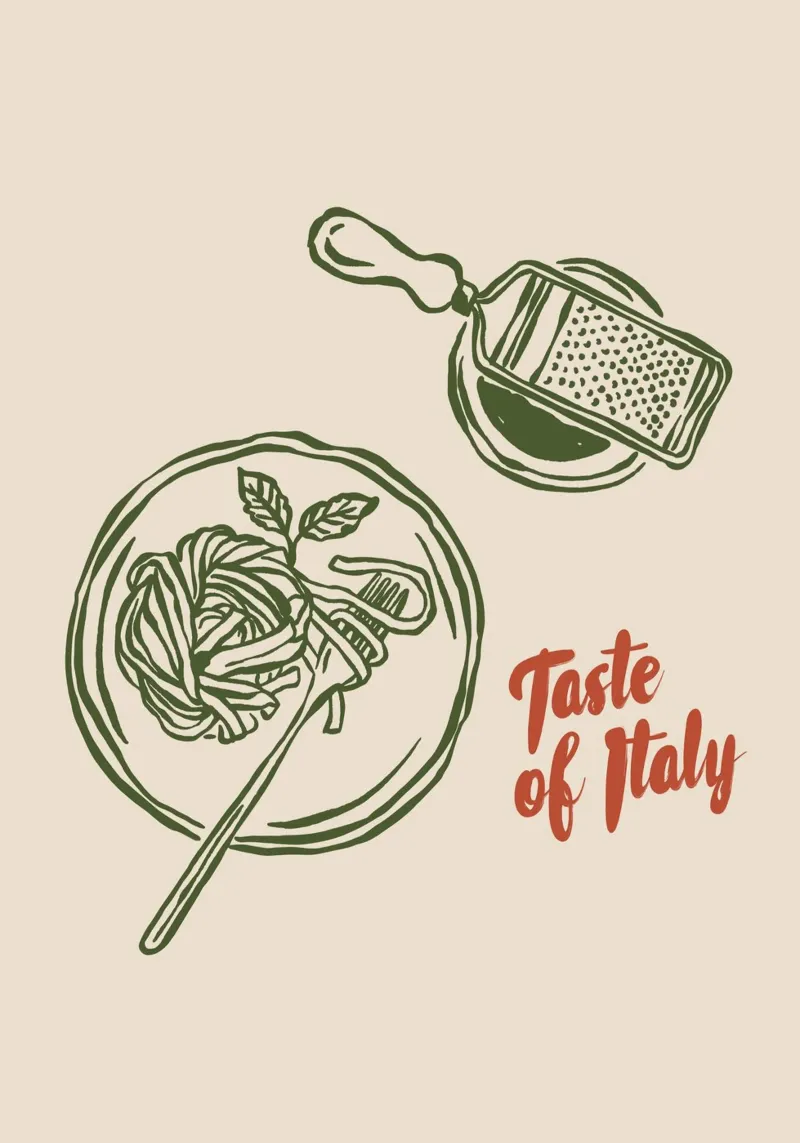 Boho Vacation 11 Taste of Italy poster con telaio in plastica da Boho Print Collection