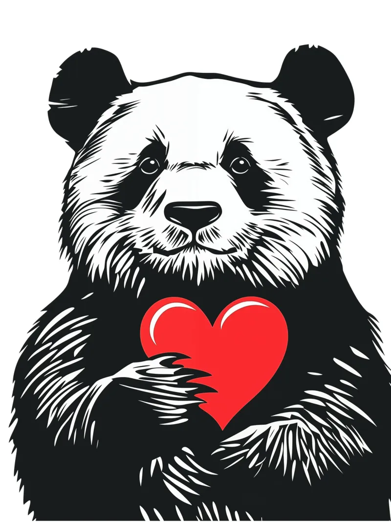 Panda bianco e nero con cuore rosso pellicola backlit da Autofocus