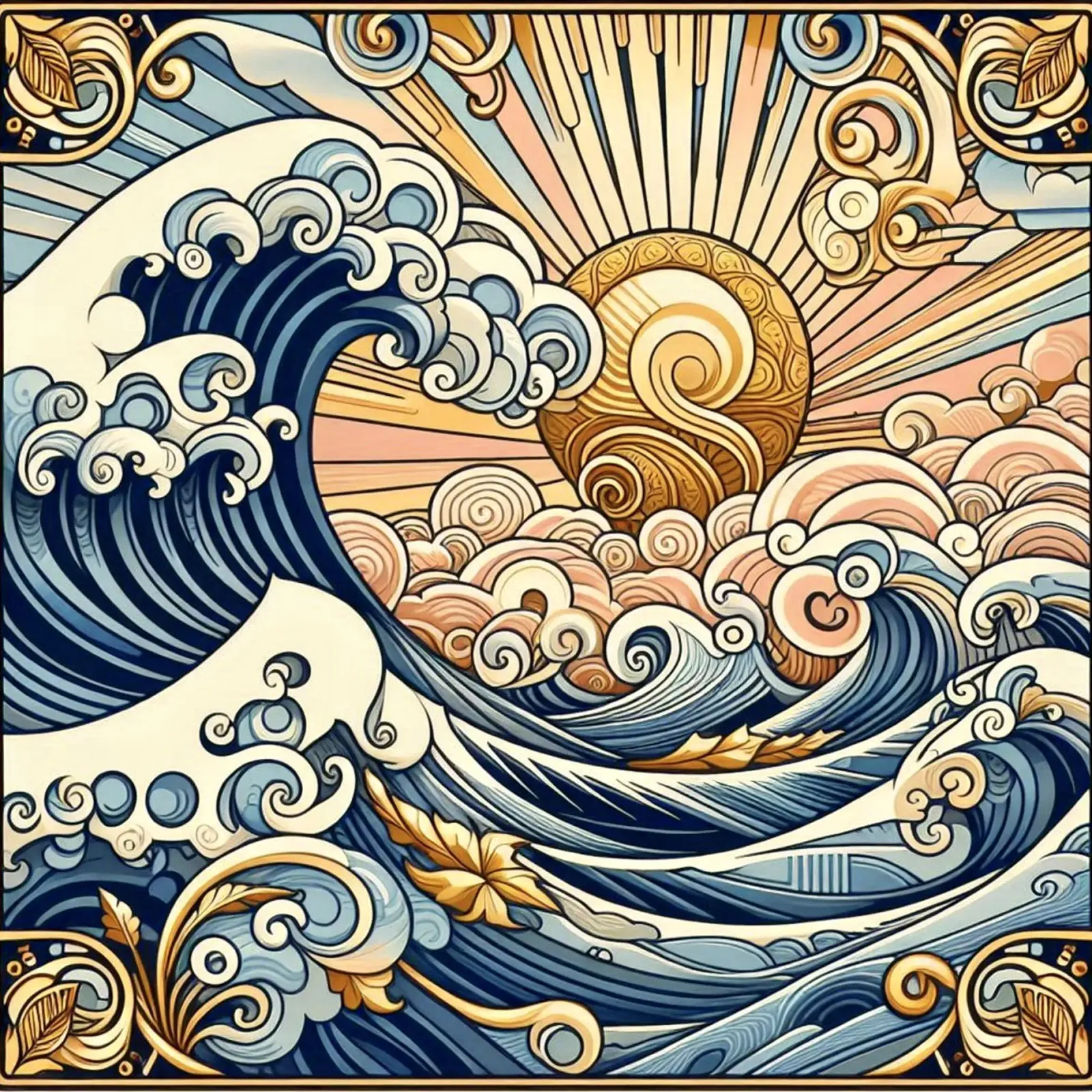 Onde alte poster con telaio in plastica da Art-Nouveau-Dsg