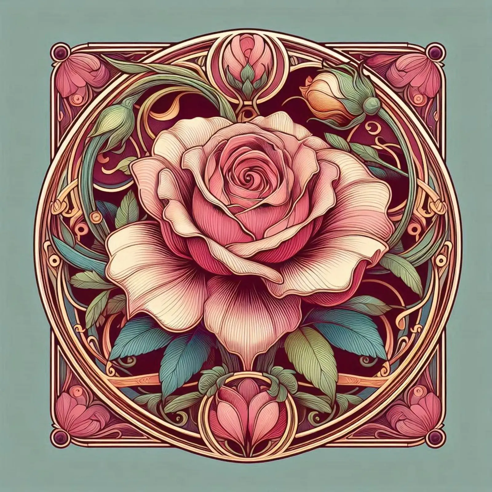 Rose Ornament carta hahnemühle da Art-Nouveau-Dsg