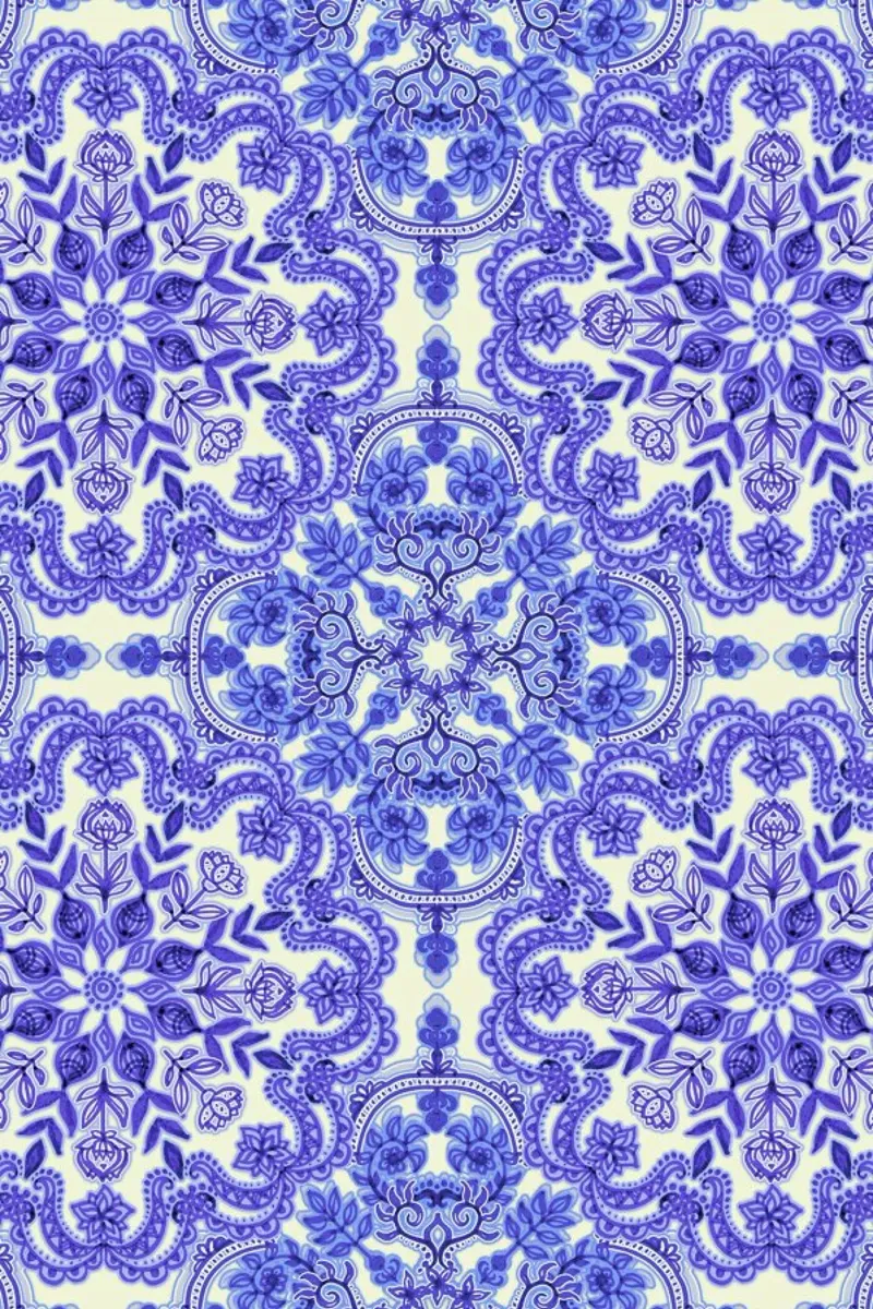 Blue & White Folk Art Pattern pellicola backlit da Micklyn Le Feuvre