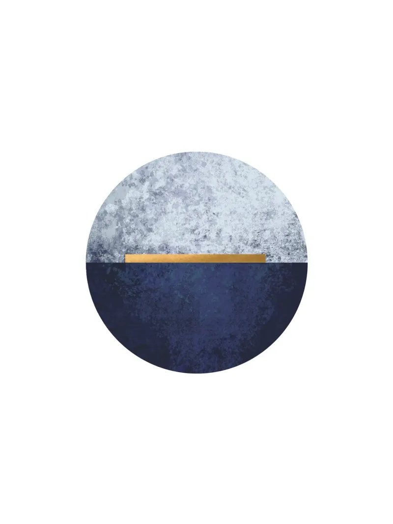 Abstracte halve cirkel in blauw en goud - Moderne muurschildering canvas met Baklijst van Whole©