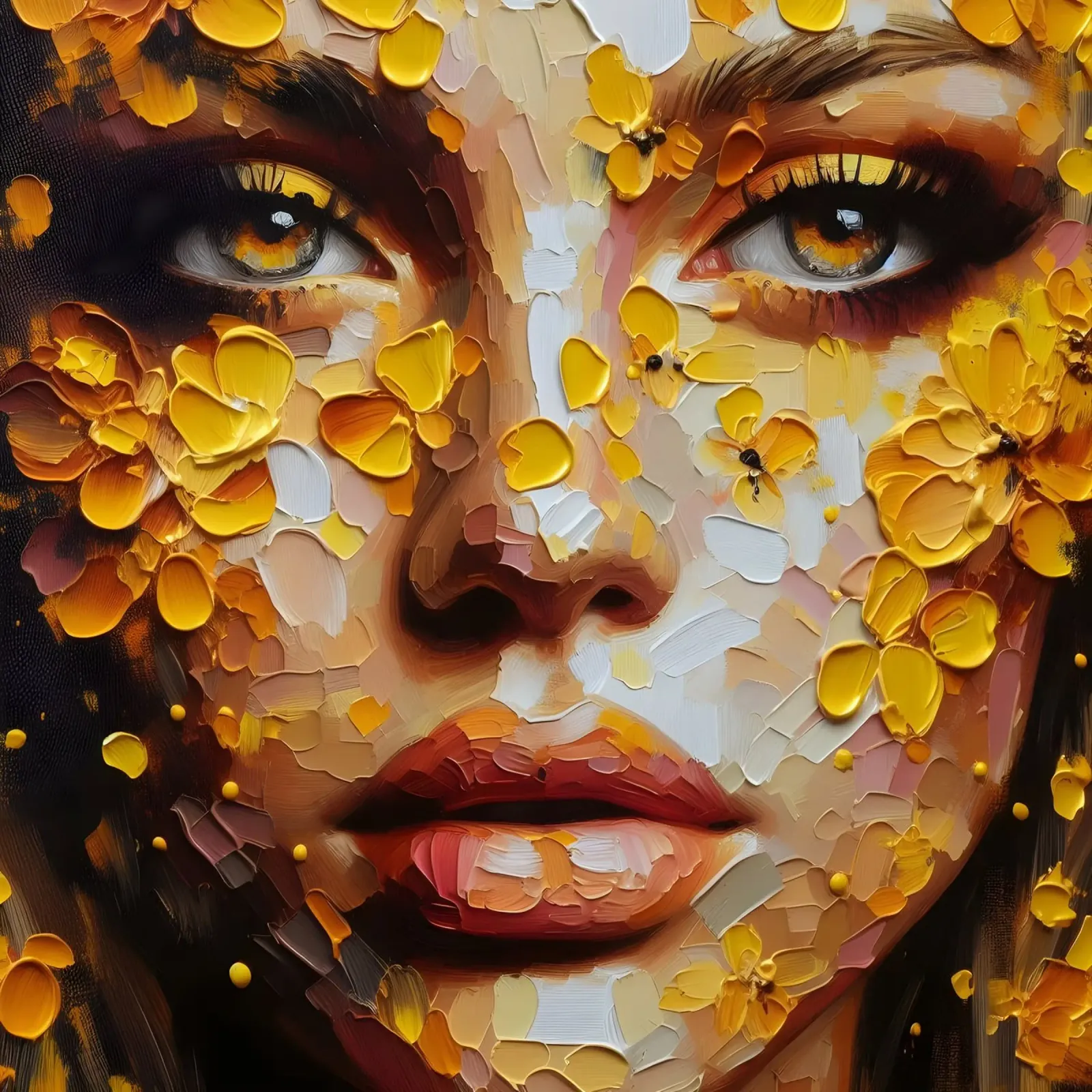 PITTURA DI PETALI GIALLI poster con telaio in alluminio da ARTOMATIC