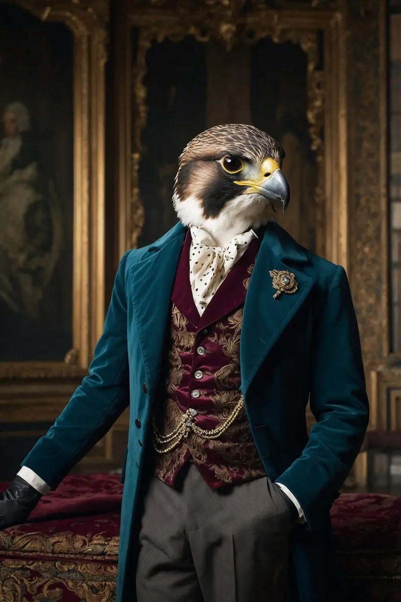 Sir Peregrine von Talon - Il falco aristocratico poster con telaio in alluminio da Beasts of Nobility