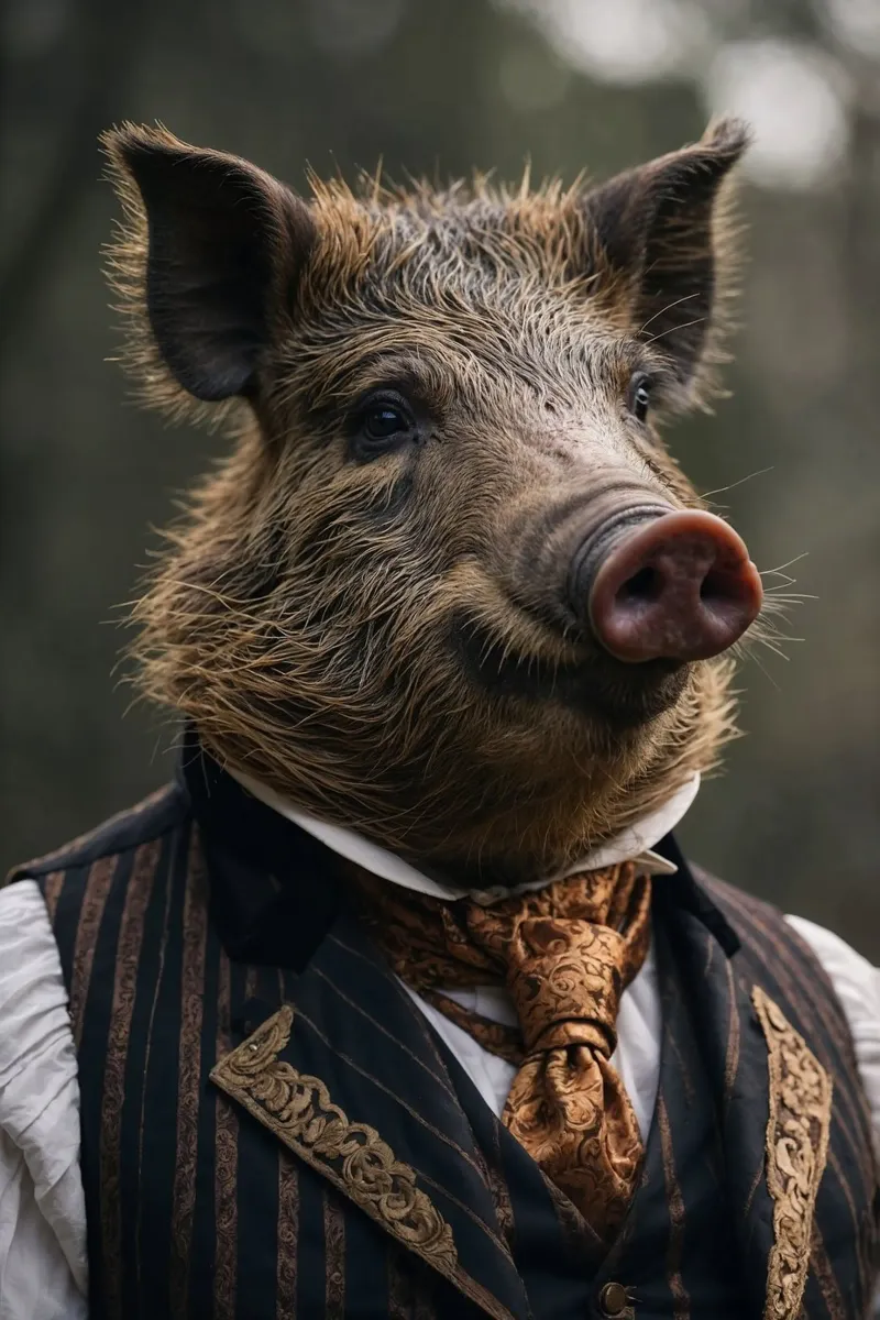 Sir Trotwell - Das edle Wildschwein der Wälder Poster mit Holzrahmen von Beasts of Nobility