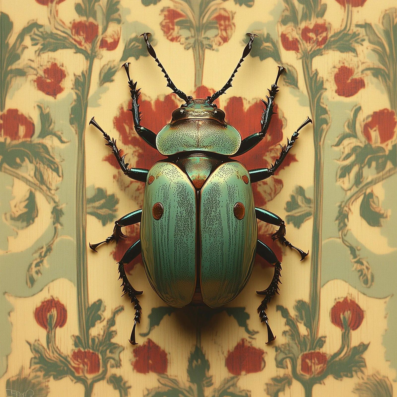 Vintage turquoise beetle on wallpaper poster by Little Things
