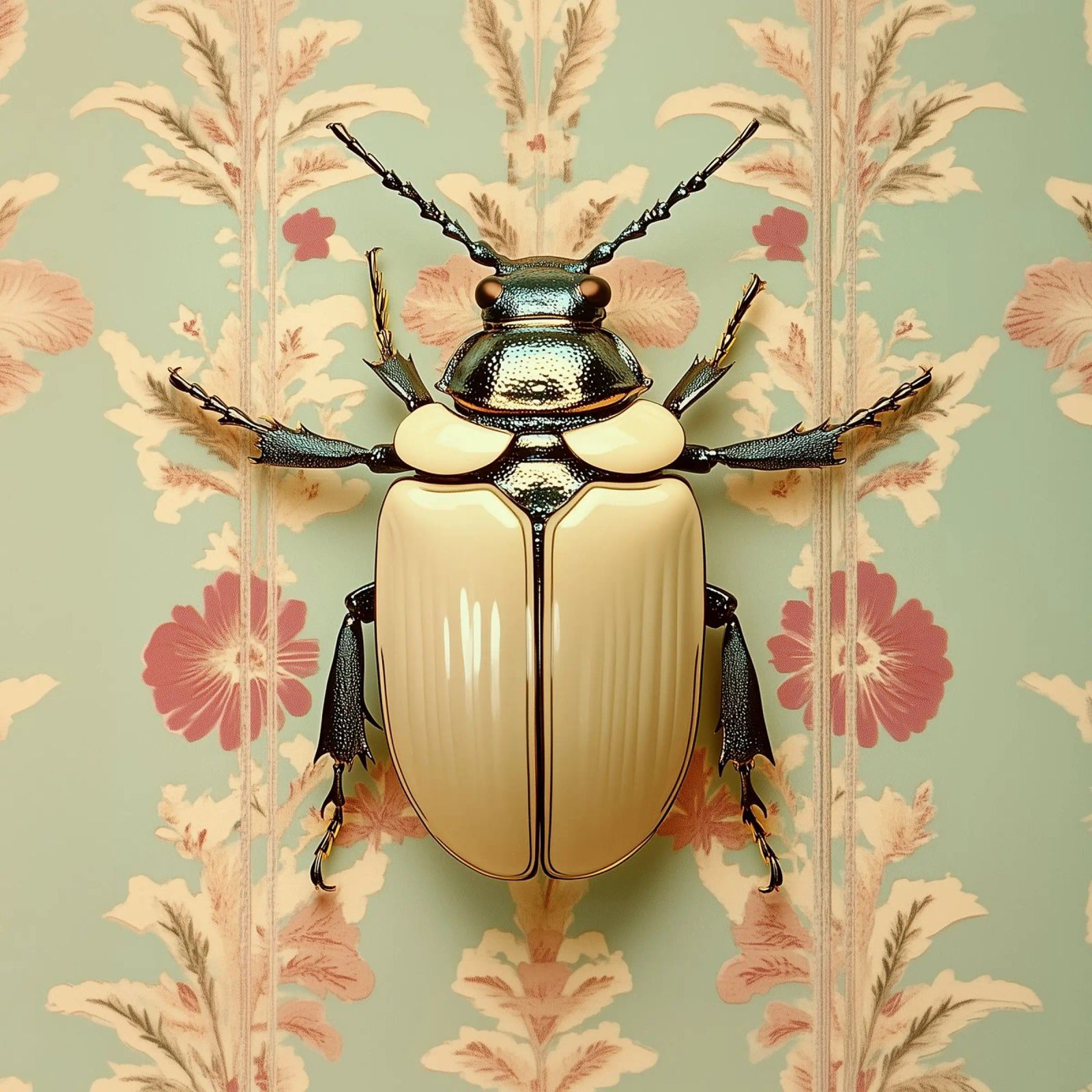 Vintage jewerly beetle on floral wallpaper poster by Little Things