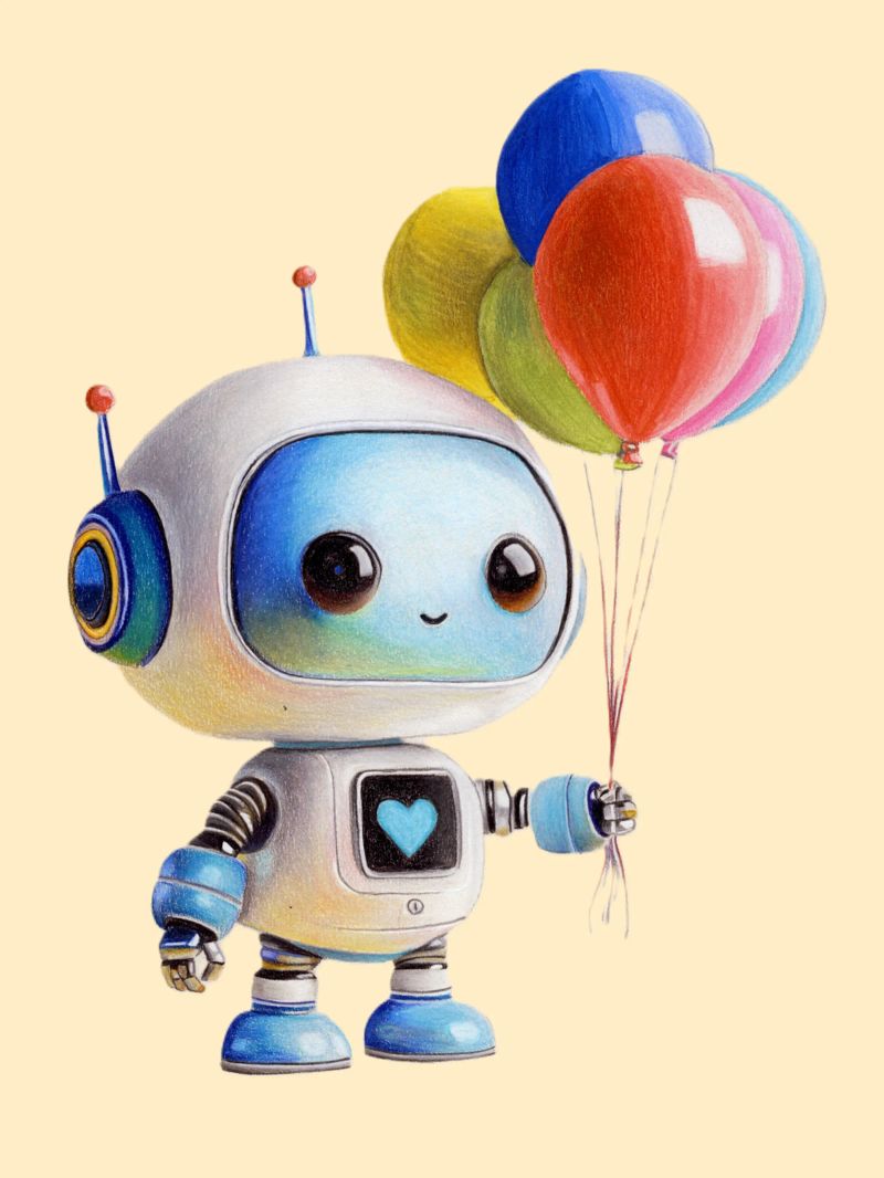Robot con palloncini pellicola backlit da Graphit und Farbe