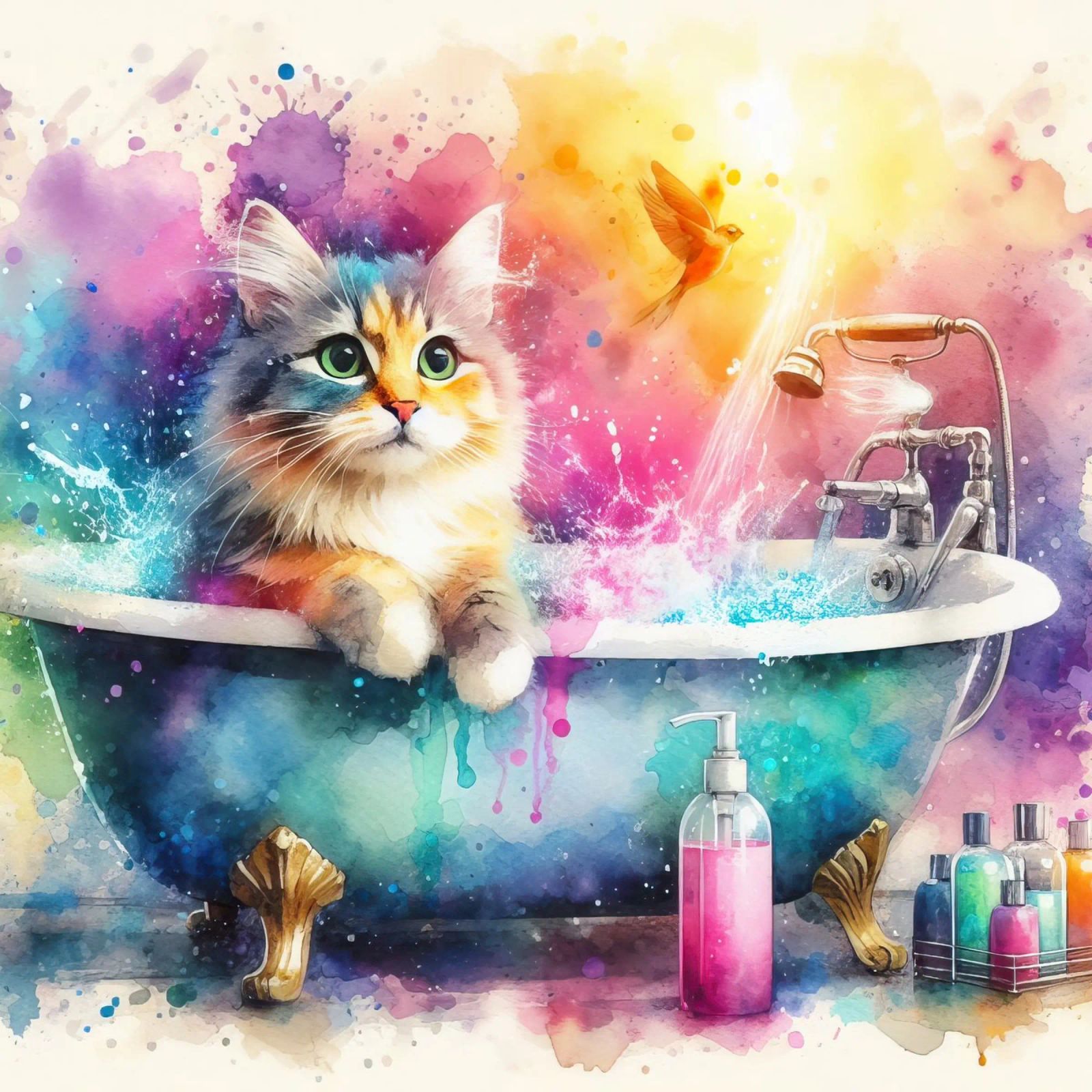 Un chat dans la baignoire poster de ARTVI-SHOP