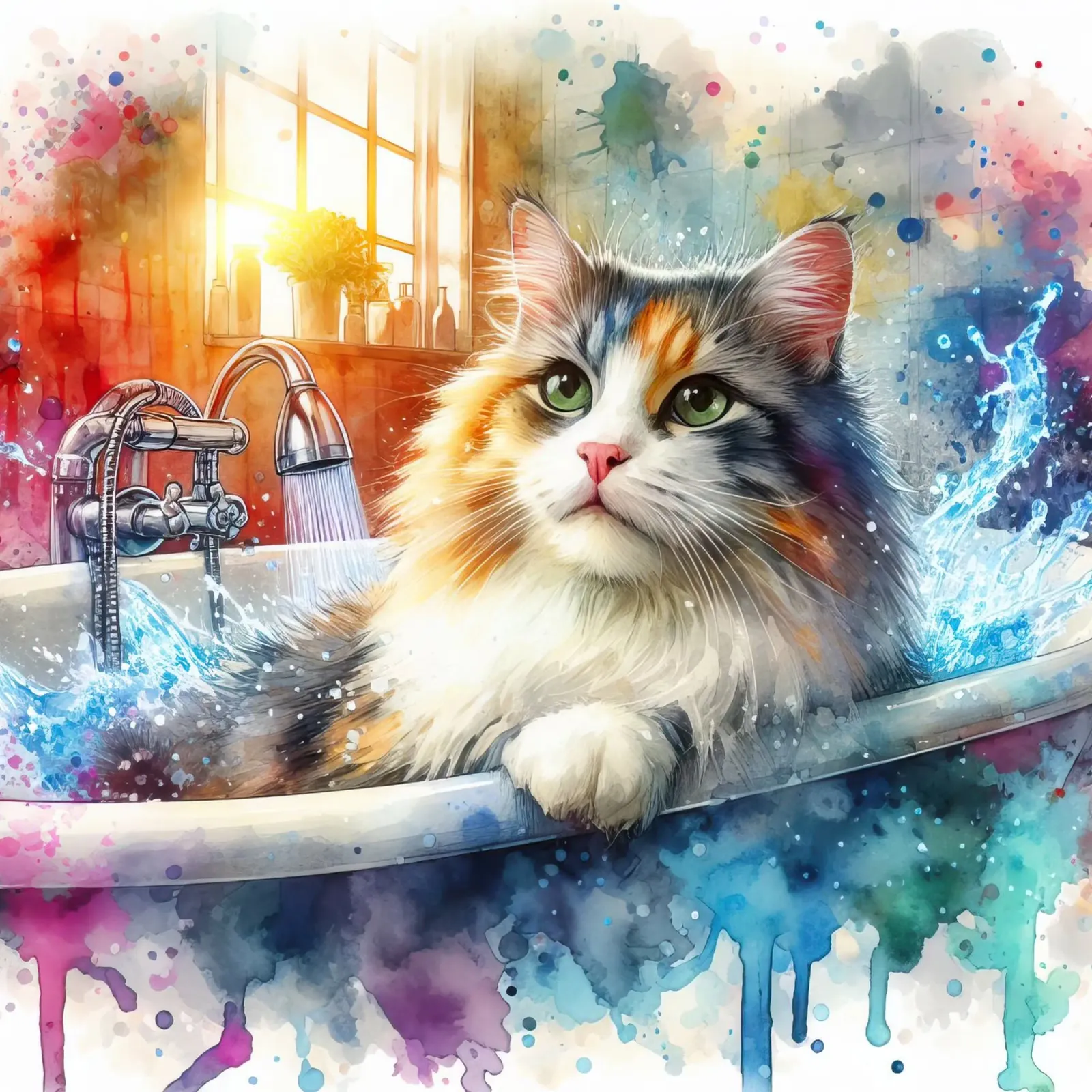 Un gatto nella vasca da bagno pellicola backlit da 🎁 ARTVI-SHOP