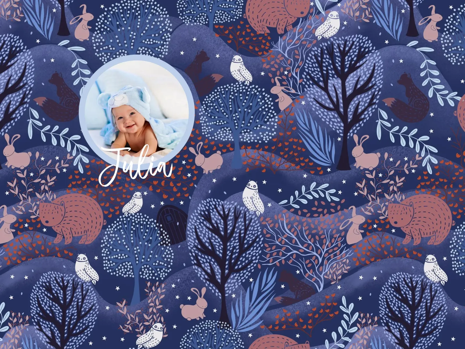 Personalized Magical Woodland Forest Creatures Baby kid art poster with wooden frame by Patruschka’s Patterns