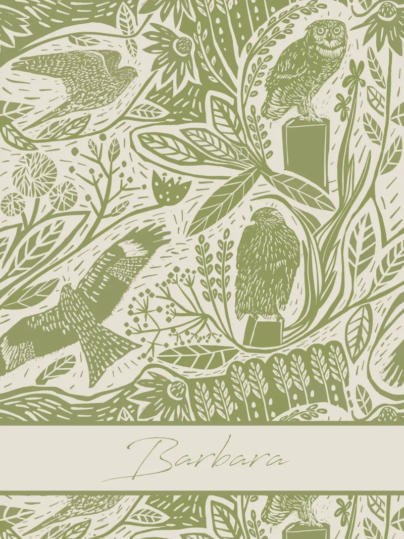 Gepersonaliseerde Boho Linosnede Vogels - Rustieke Kunstdruk canvas van Patruschka’s Patterns