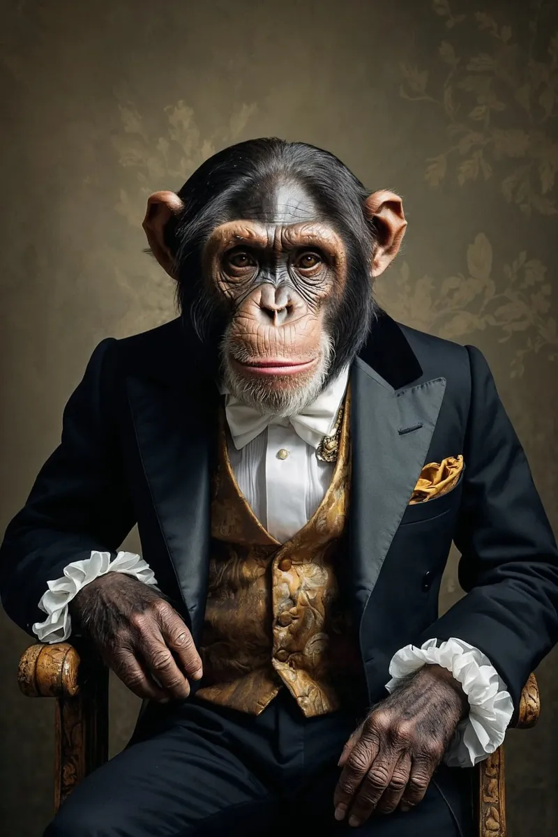 De verfijnde gentleman - chimpansee-editie aluminium-dibond van Beasts of Nobility