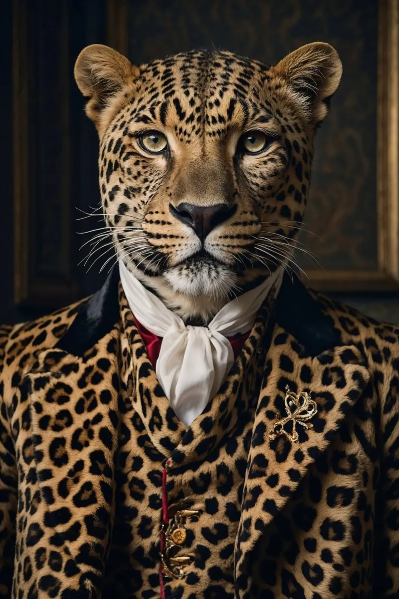 Léopold le léopard royal - Portrait majestueux de la vie sauvage poster avec cadre en aluminium de Beasts of Nobility
