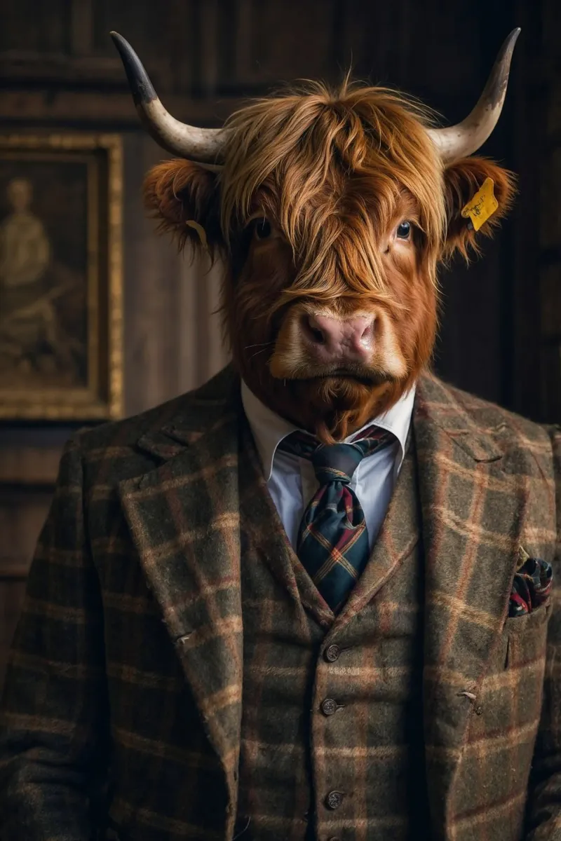 Douglas der Hochland-Gentleman - Kuh Edition Leinwand mit Schattenfugenrahmen von Beasts of Nobility