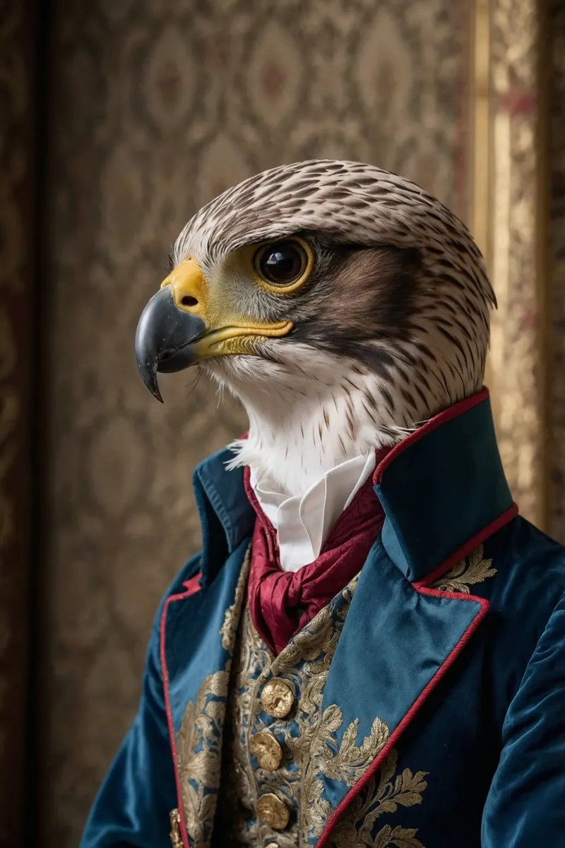 Lord Aldric - Il Nobile Falco in abito regale plexiglass da Beasts of Nobility