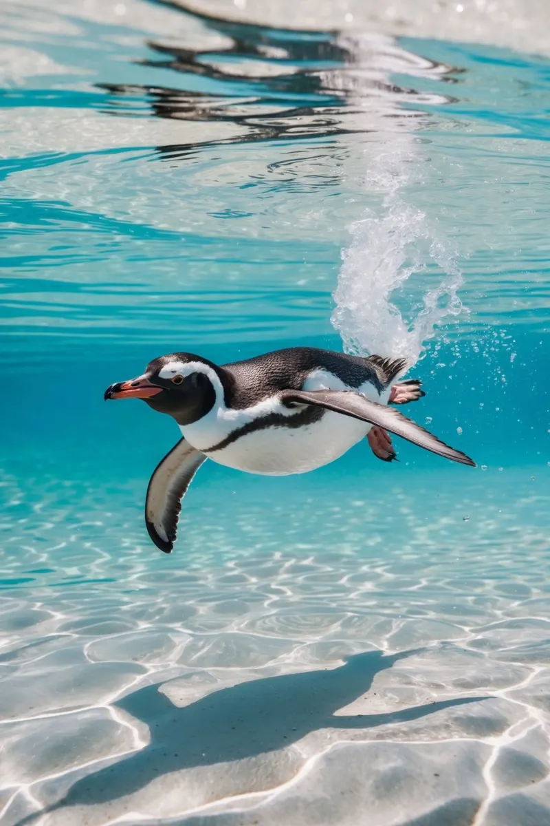 Wings of the Sea: A Penguin's Dive alu-dibond by Art Boutique